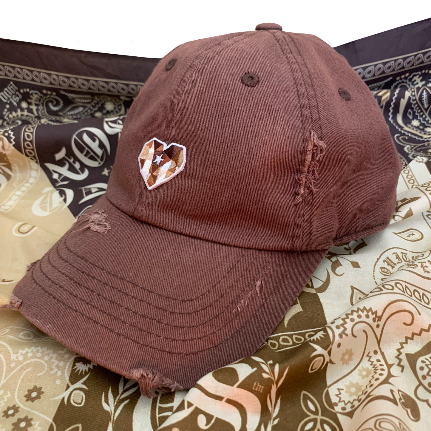 A6 - Mi Corazón Borincano - Distressed Dad Hat (Shades of Brown)