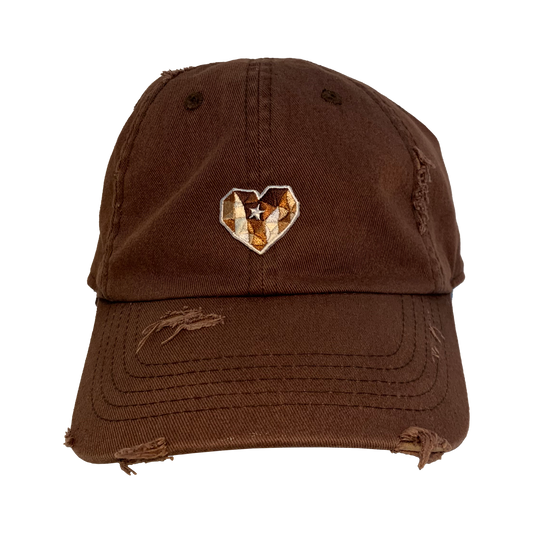 A6 - Mi Corazón Borincano - Distressed Dad Hat (Shades of Brown)
