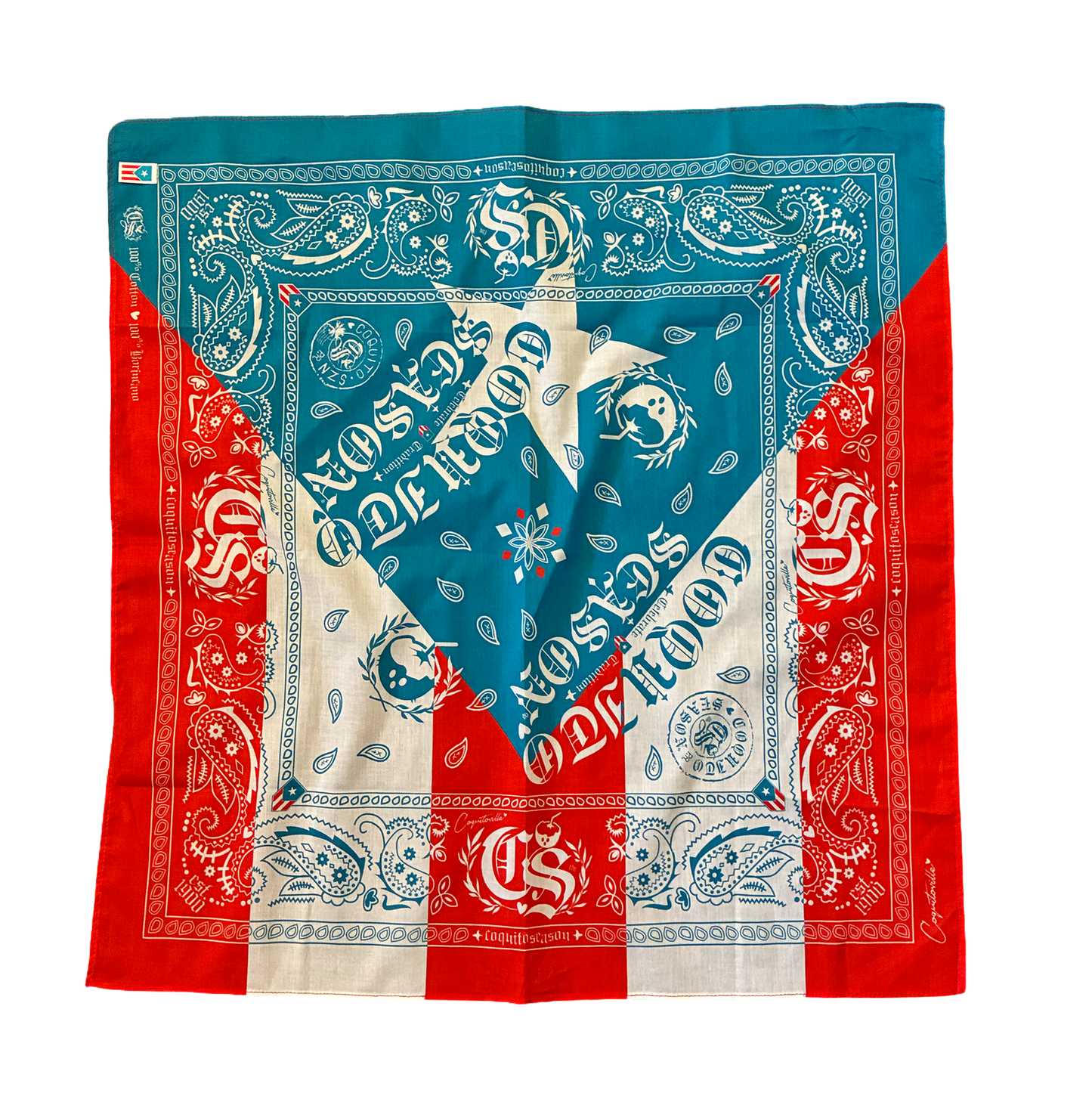 A1 - Bandana Puerto Rican Flag | Light Blue Twist | Premium 100% Cotton *NEW*
