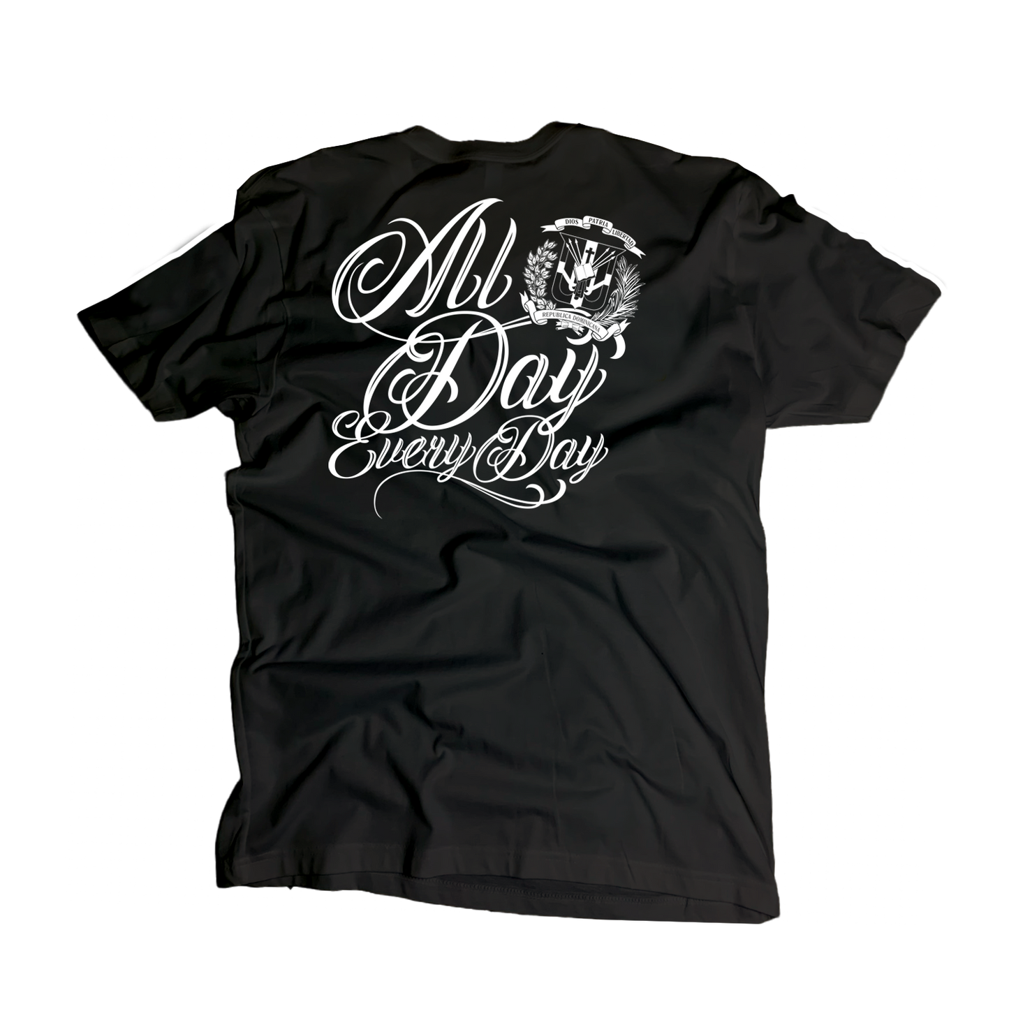 B5 - Dominican Pride Shield Logo Tee – “All Day, Every Day” Graphic T-Shirt 🇩🇴