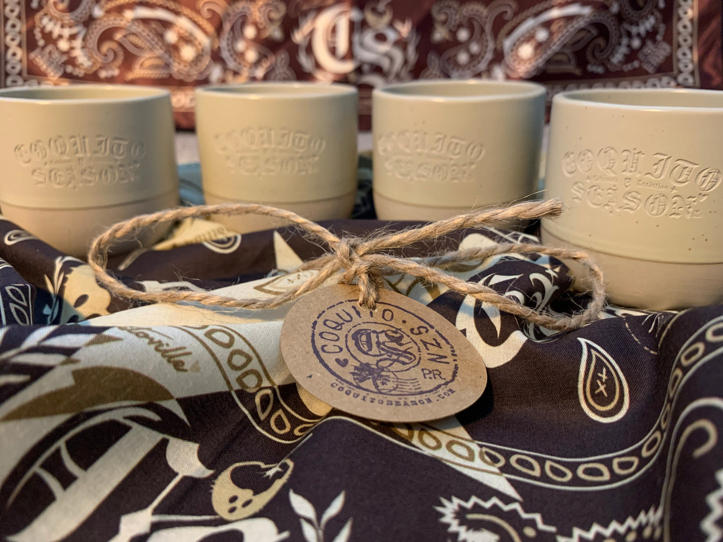 A1 - CoquitoSeason® Ceramic Engraved Coquito Shot Cups (4-Pack)