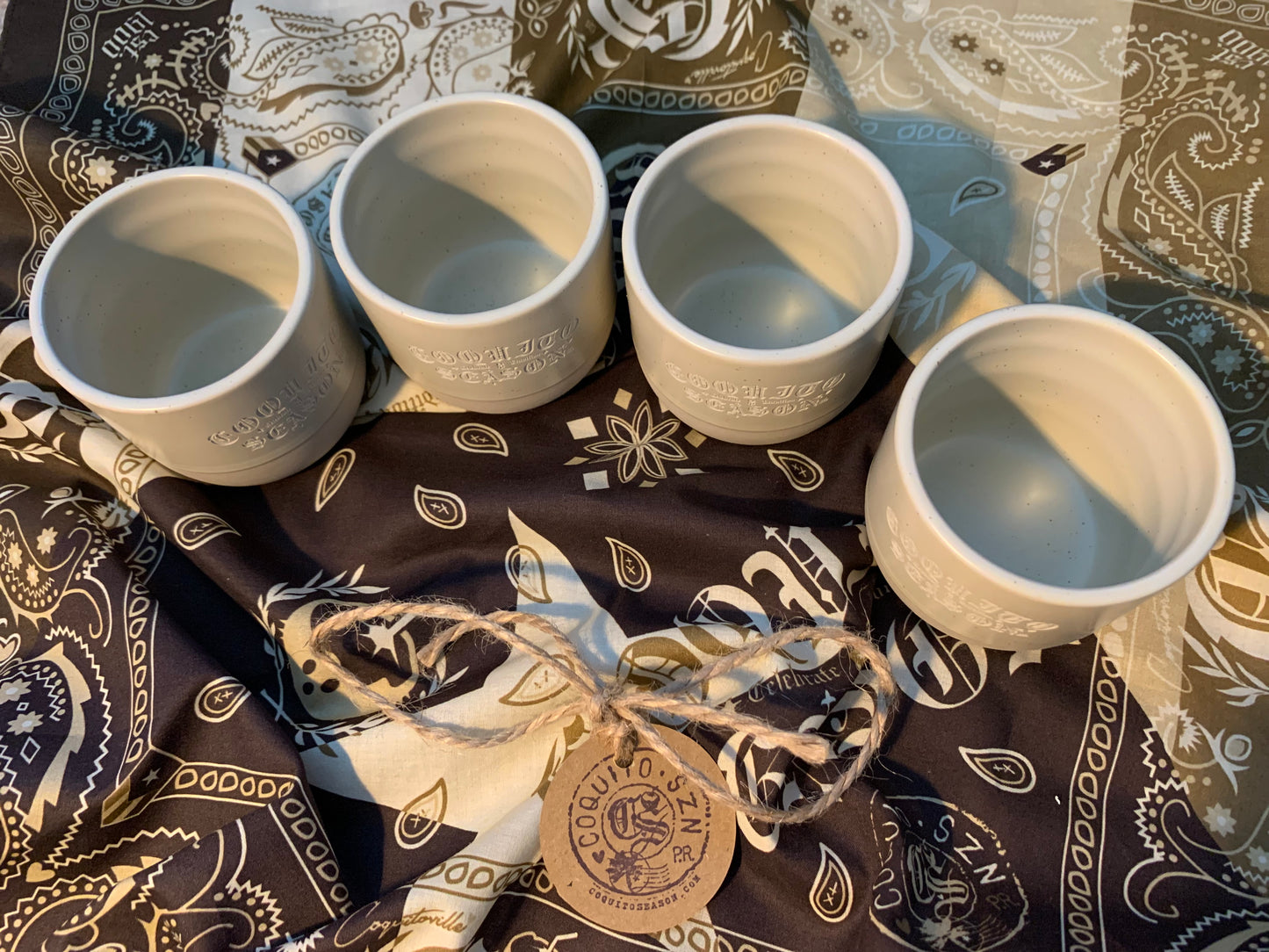A1 - CoquitoSeason® Ceramic Engraved Coquito Shot Cups (4-Pack)