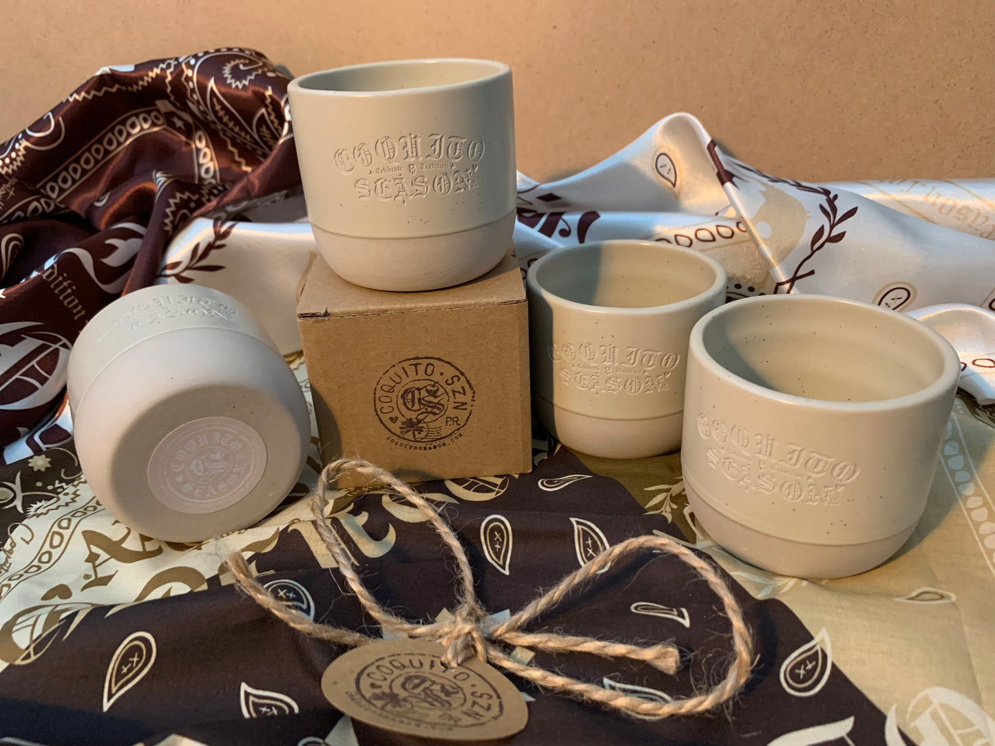 A1 - CoquitoSeason® Ceramic Engraved Coquito Shot Cups (4-Pack)